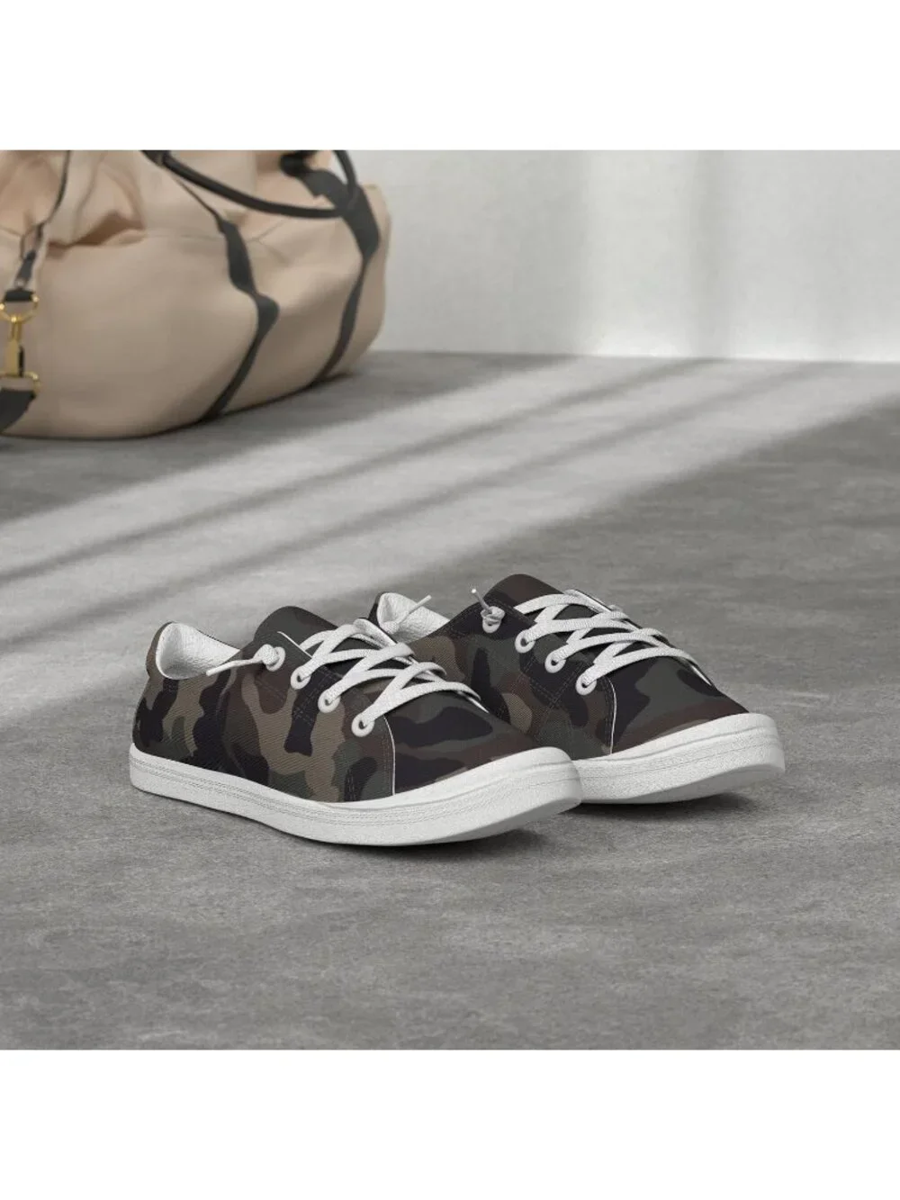 Womens Camo Canvas Slipon Sneaker Canvas Low Top Walking Shoes Fashion Sneakers